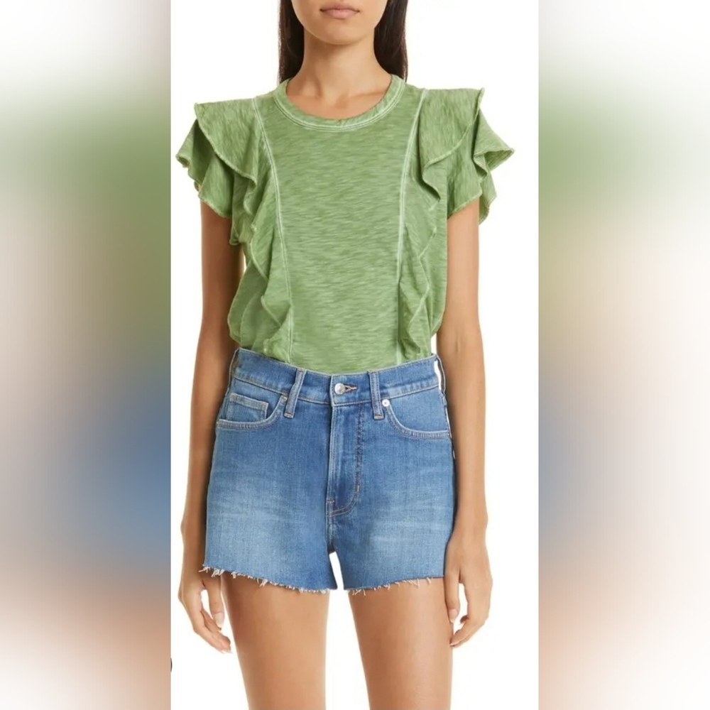 Veronica beard Bea Space Dye Ruffle Cotton T-Shirt XS